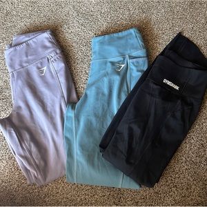 GYMSHARK LEGGINGS PACK OF 3 (Lavender, Teal, Black)